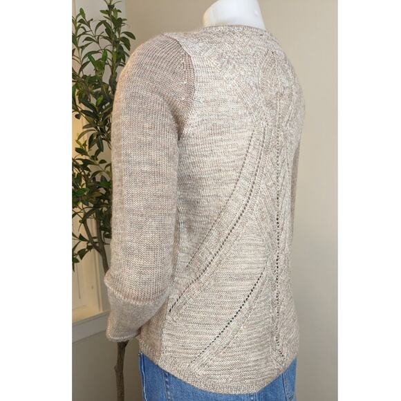 The Limited Colorblock Sweater Cream & Beige Open Knit Back High Low Size XS - Picture 7 of 11
